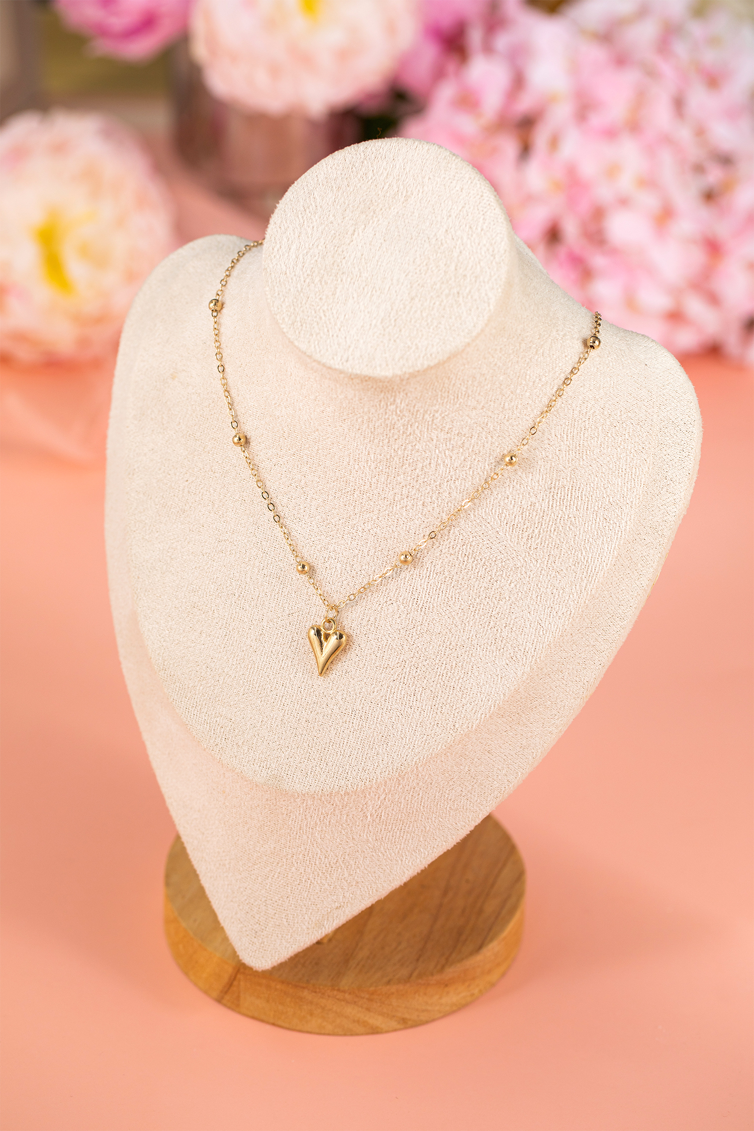 Gold Plated Alloy Puffed Heart Necklace