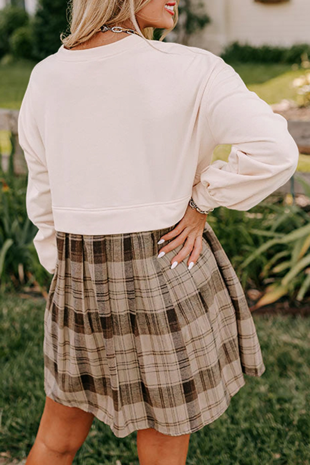 Pale Khaki Sweatshirt Poplin Mini Dress
