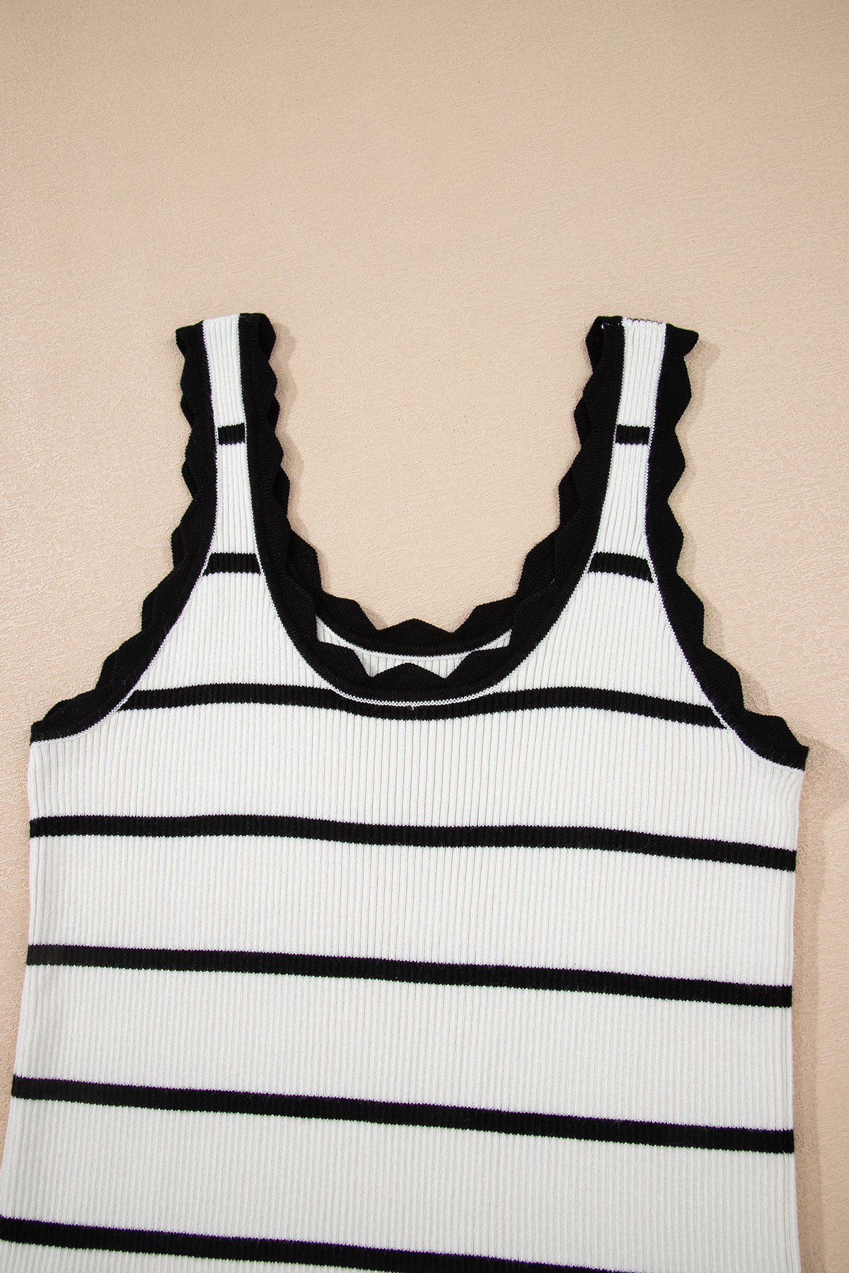 Bright Green Striped Scalloped Edge U Neck Sleeveless Sweater Vest