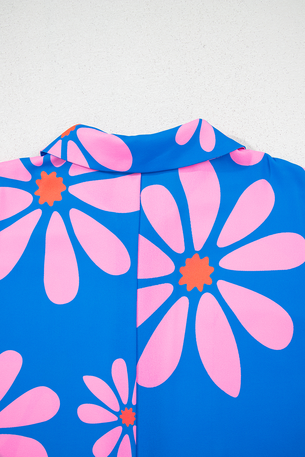 Blue Summer Flower Print Shirt Collar Button Front Loose Romper