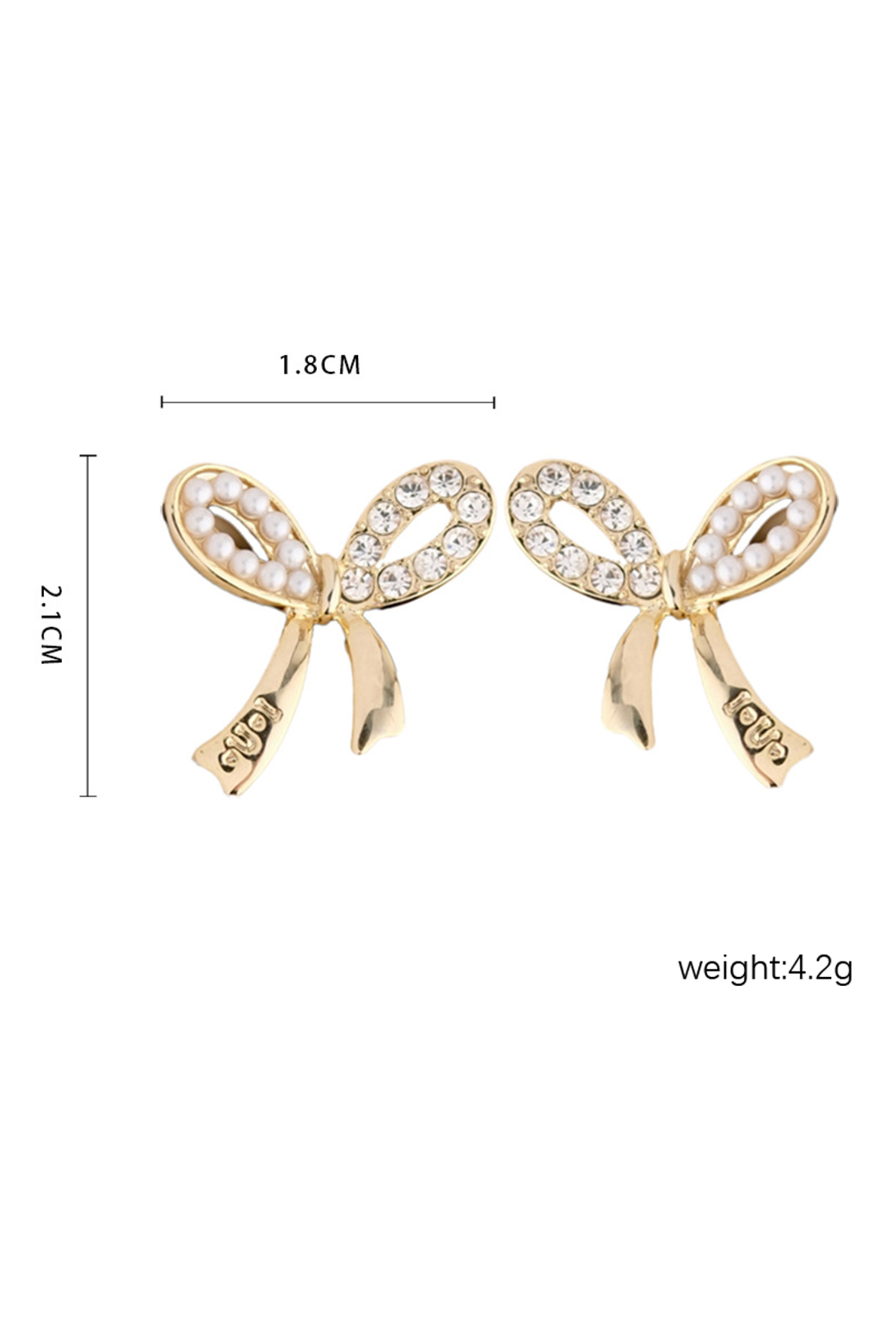 Gold Rhinestone Pearl Bow Earrings