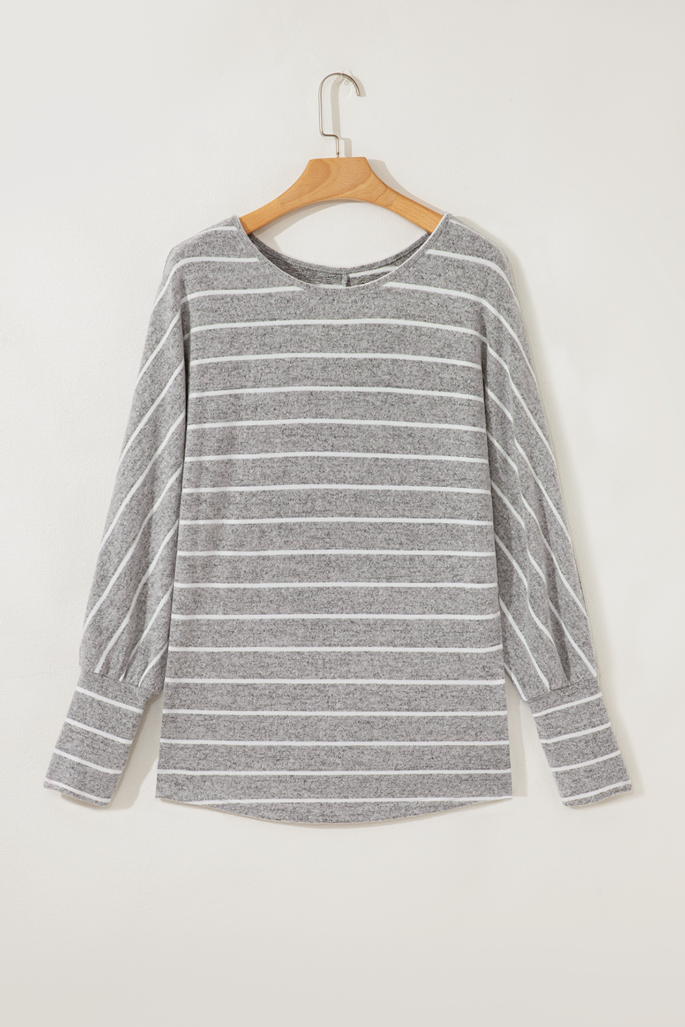 Gray Stripe Dolman Sleeve Drop Shoulder Top