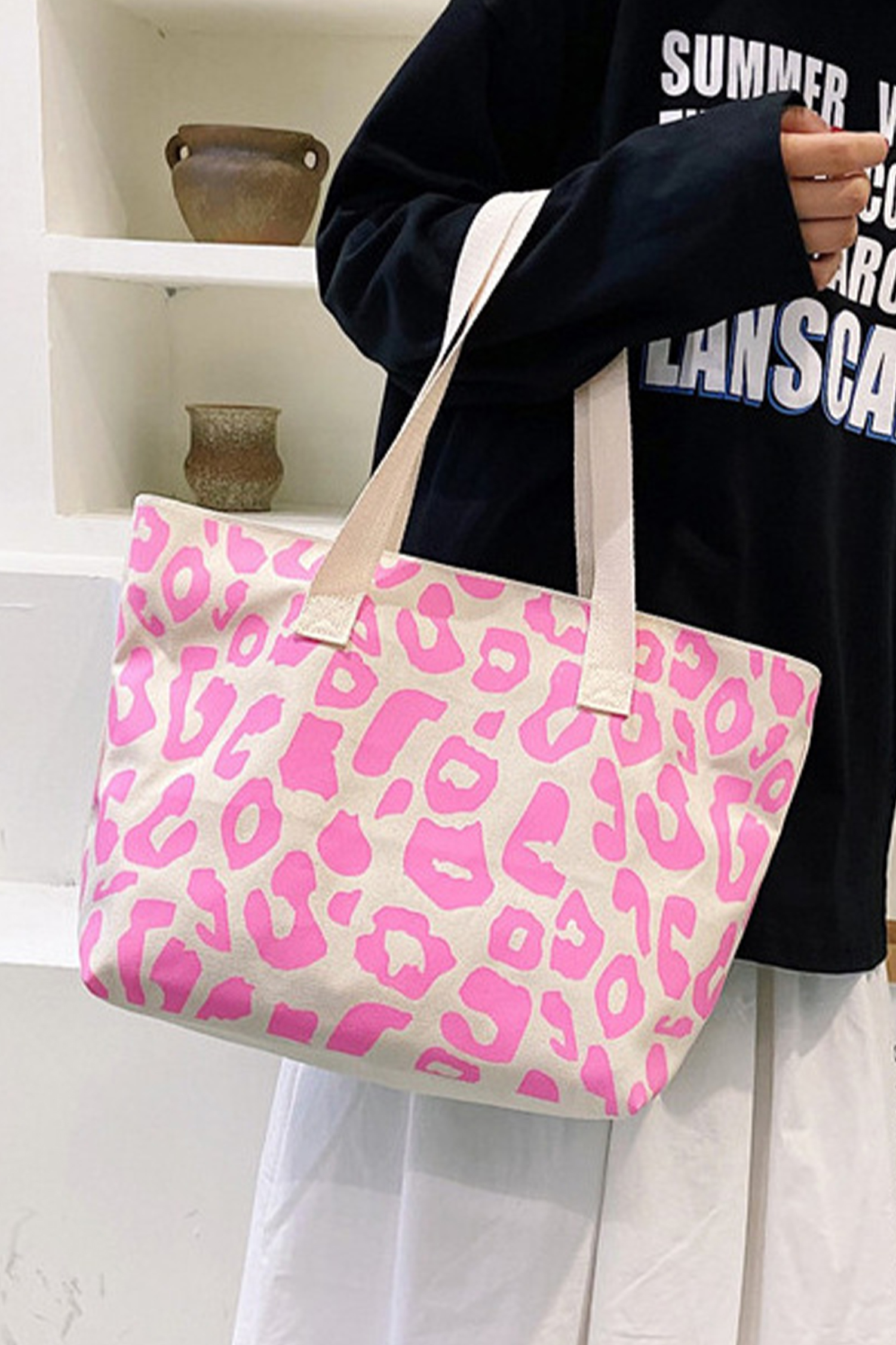 Black Leopard Print Canvas Tote Bag