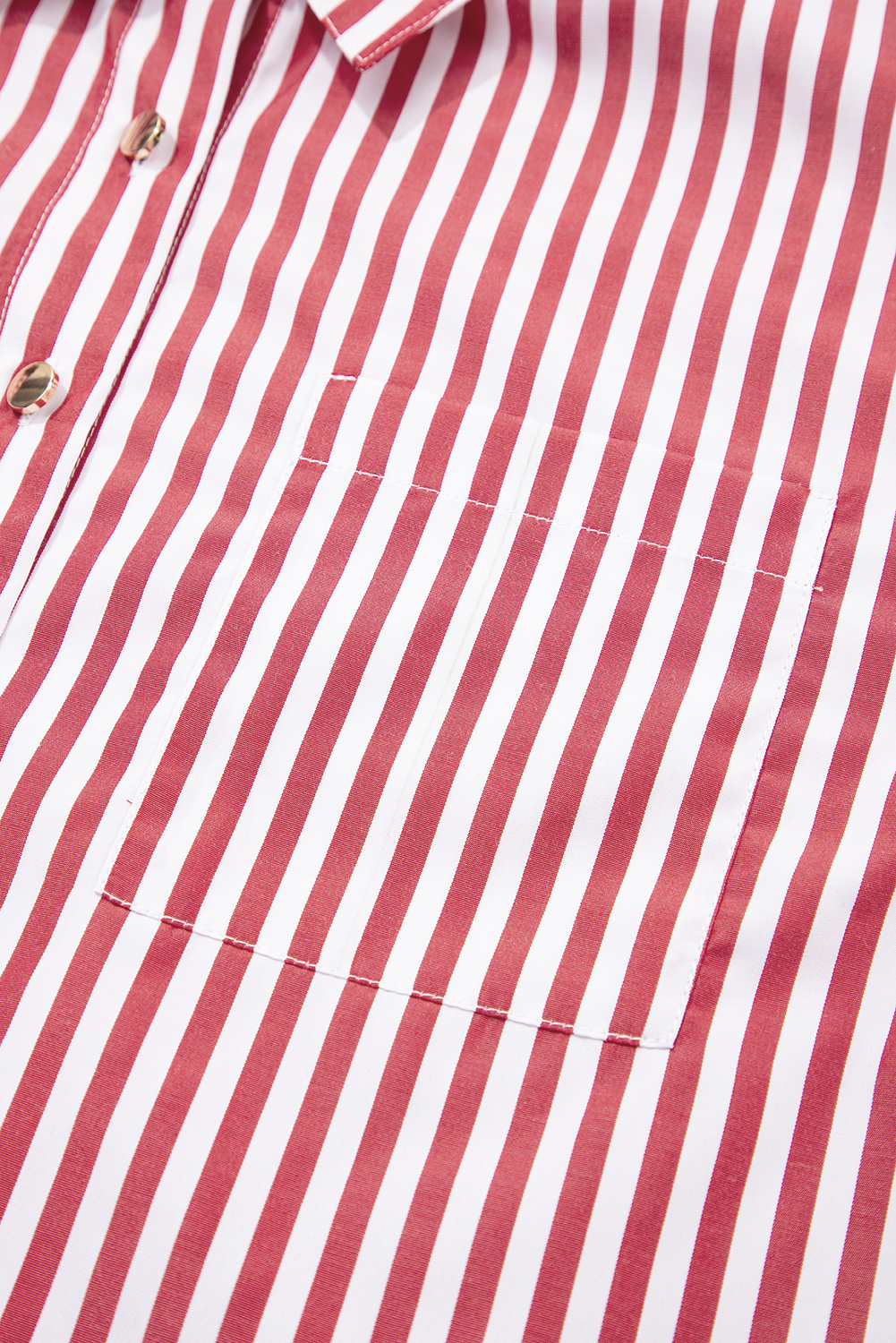 Red Stripe Patched Pocket Side Slit Loose Shirt
