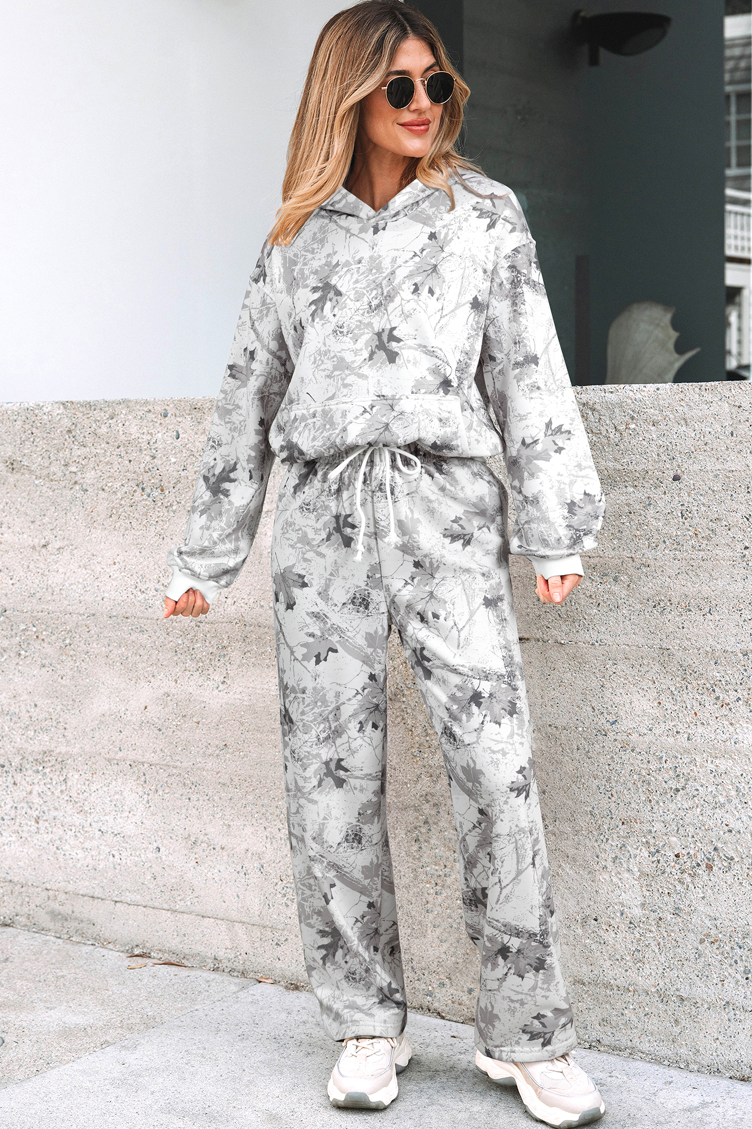 Beige Camo Print Baggy Drawstring Jogger Sweatpants