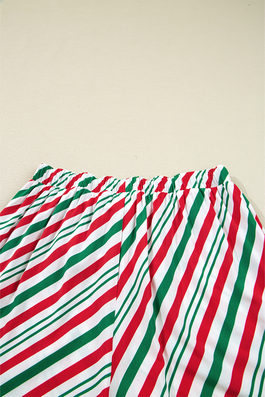 Green Stripe Contrast Velvet Ribbon Knot Christmas 2pcs Pajama Set