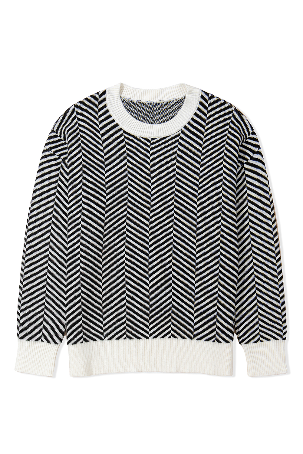 Coffee Contrast Edge Crew Neck Drop Shoulder Sweater