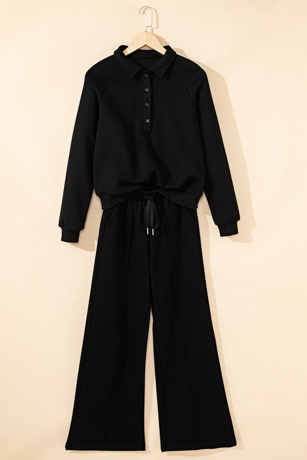 Dark Brown Solid Collared Sweatshirt and High Waist Pants Active Set