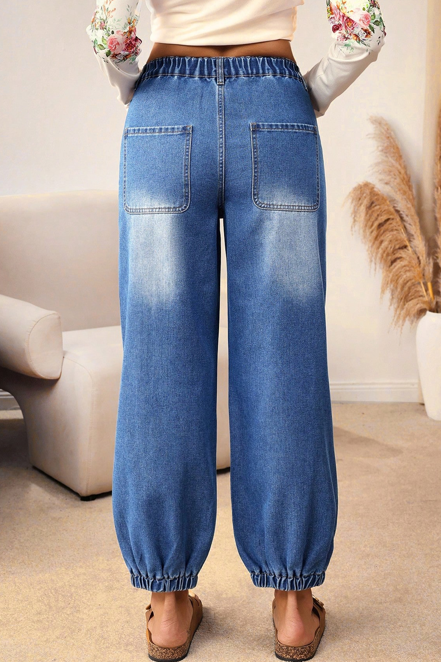 Dusk Blue Loose Straight Leg Cropped High Waist Jeans