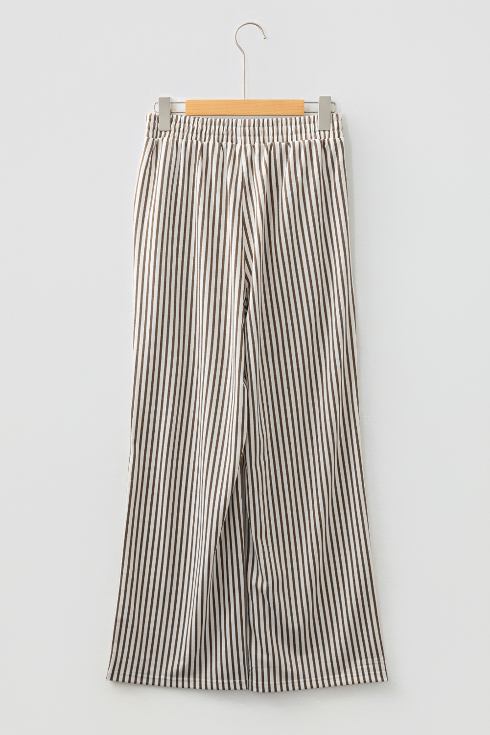 Brown Stripe Elastic High Waist Pocketed Loose Pants