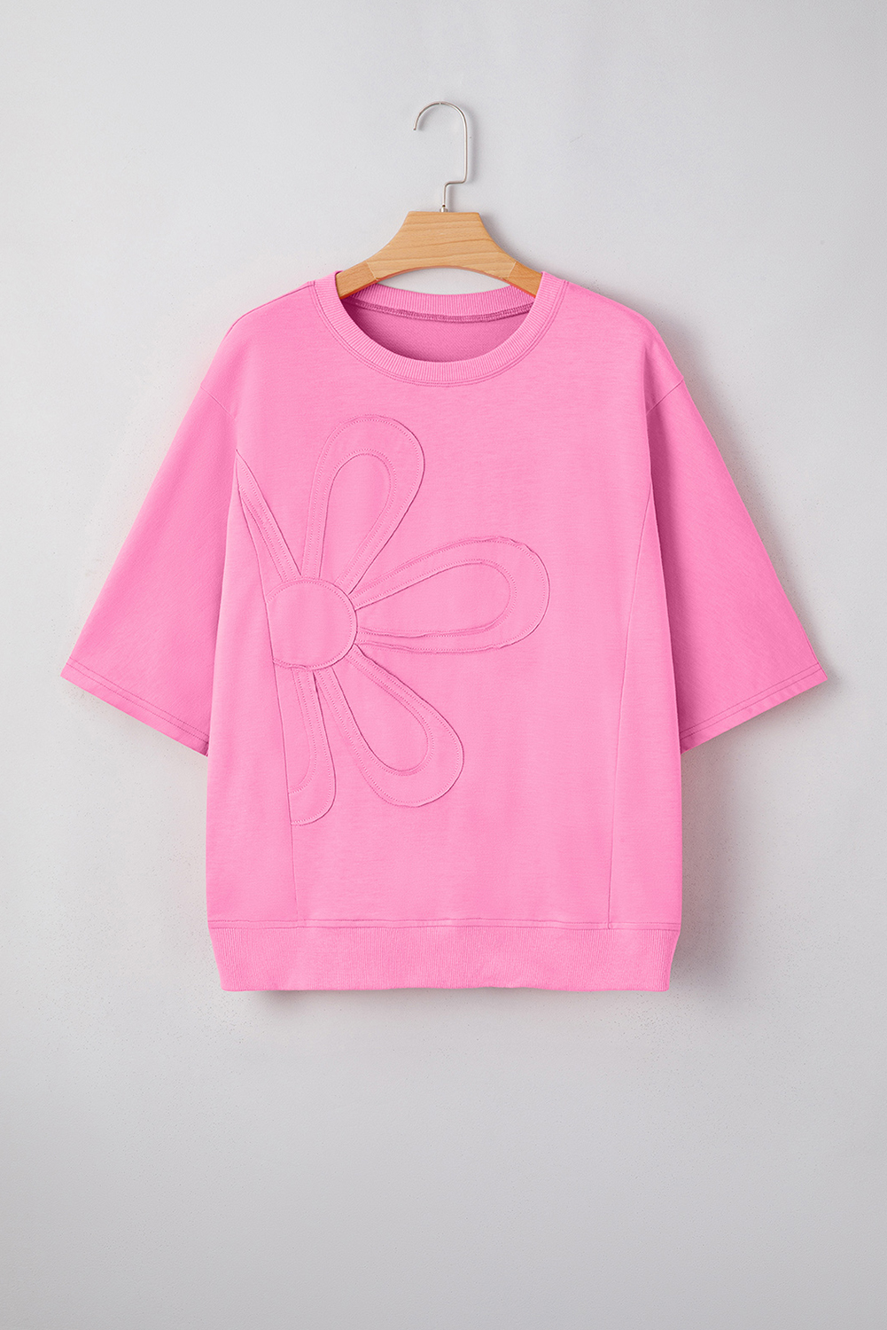 Pink Flower Patch Mineral Washed Terry Knit Cropped Wide Leg Pants