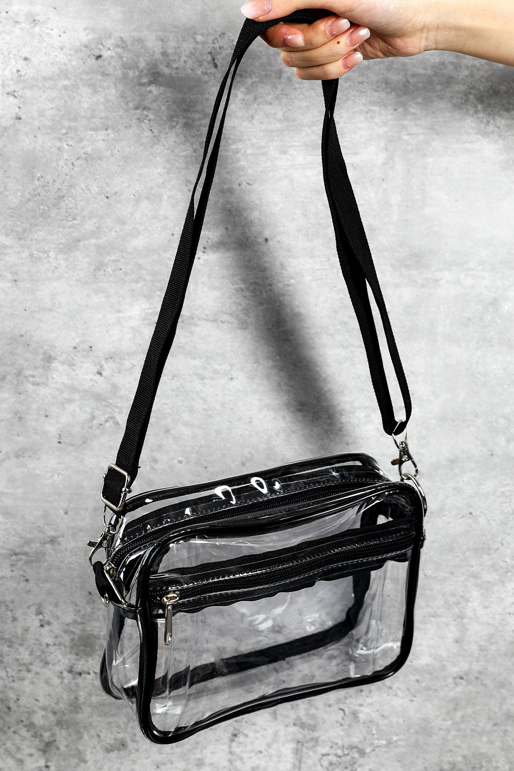 Gray Multi-Pocket Contrast Edge Detachable Strap Clear Shoulder Bag