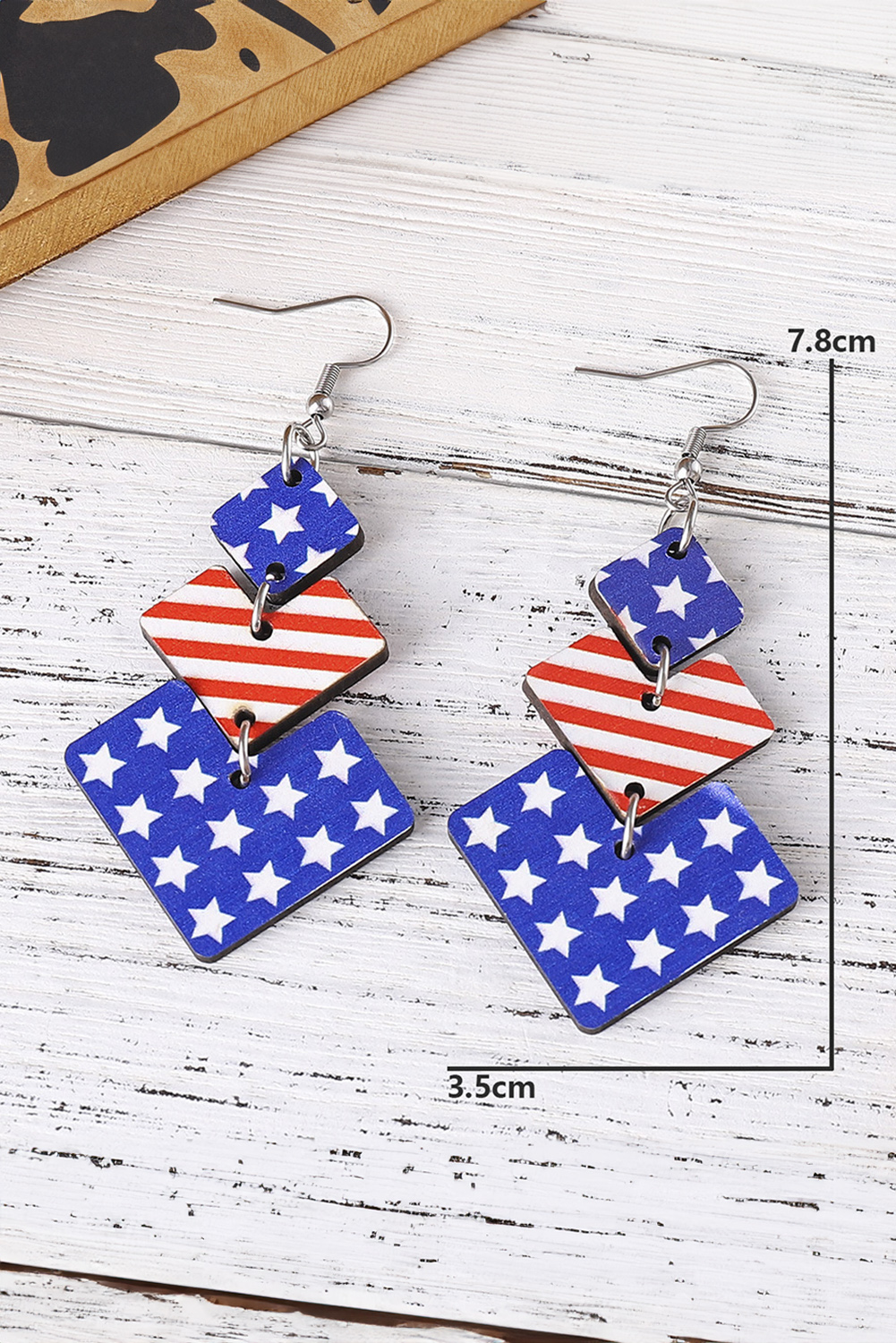 Fiery Red American Flag Rhinestone Star Dangle Earrings