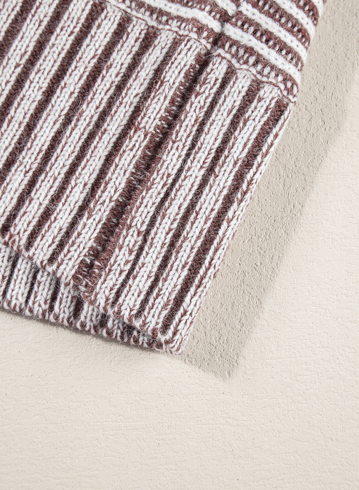 Coffee Striped Print Ribbed Knit Boat Neck Baggy Sweater