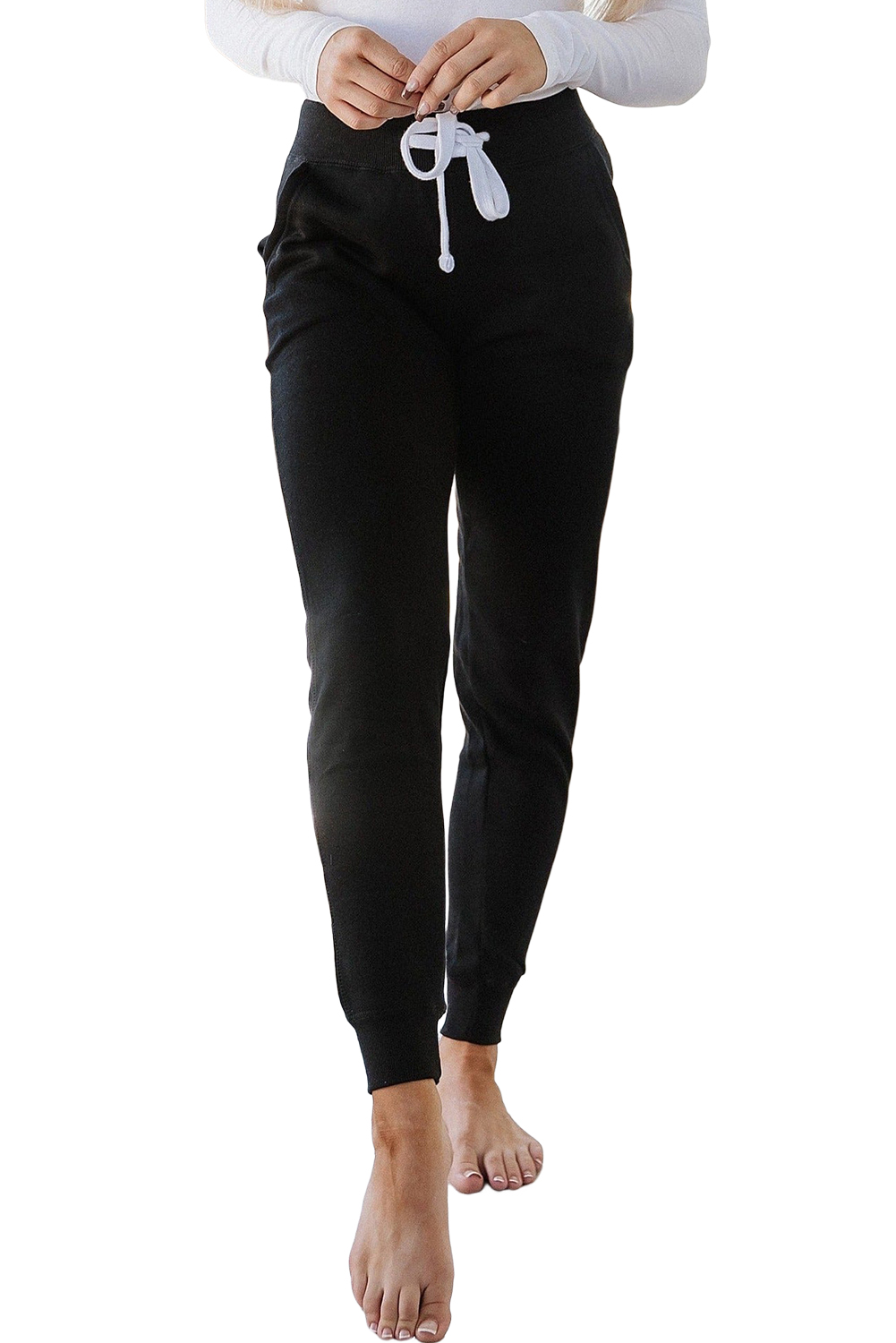 Black Drawstring Elastic Waistband Pocketed Joggers