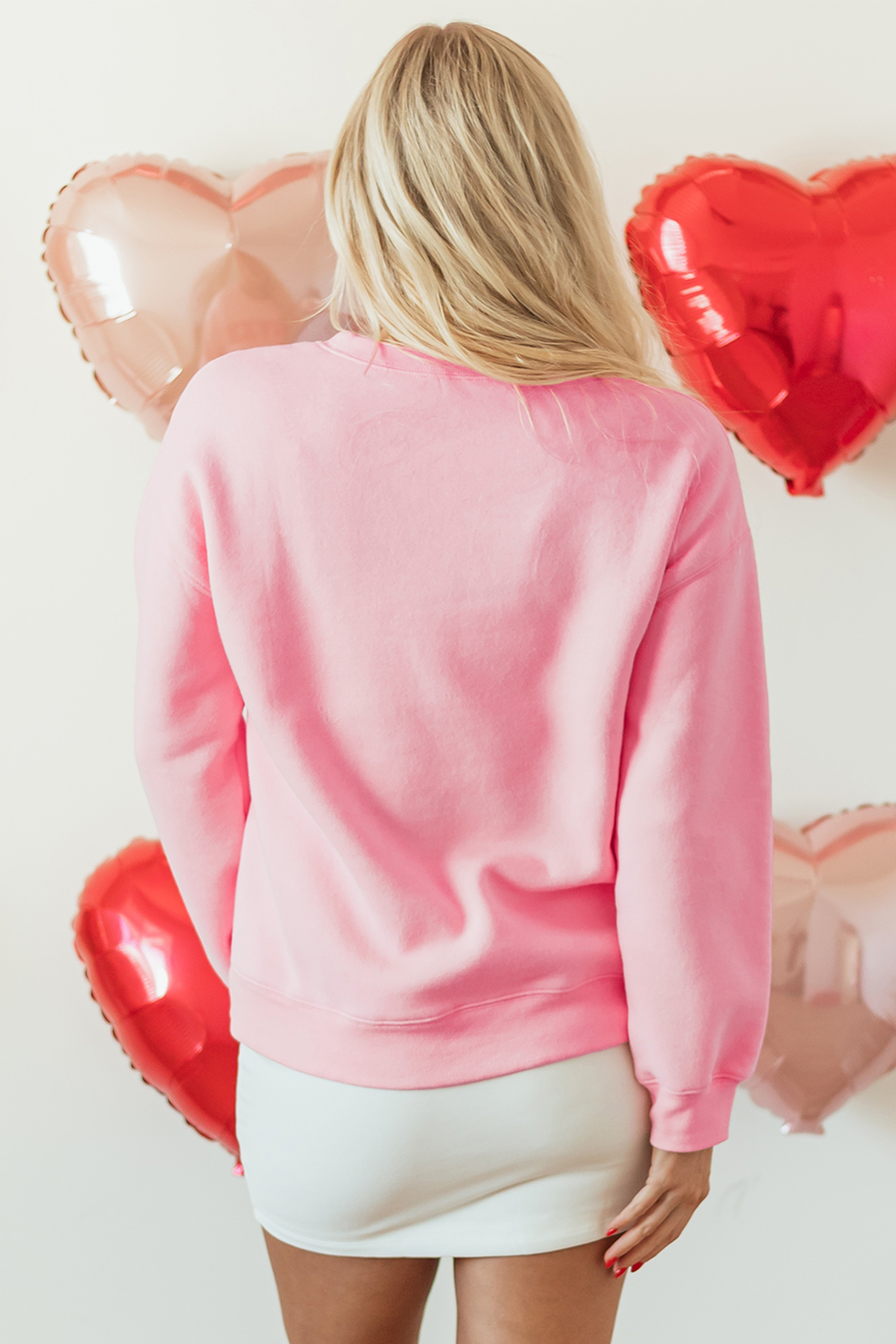Pink Bow Printed Big Heart Valentines Day Pullover Sweatshirt