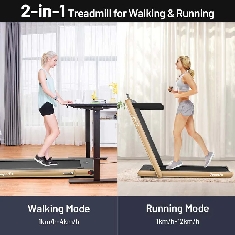 2 in 1 Folding Treadmill, 2.25HP Under Desk Electric Treadmill, Portable Walking Running Machine with Dual Display & Smart App Control