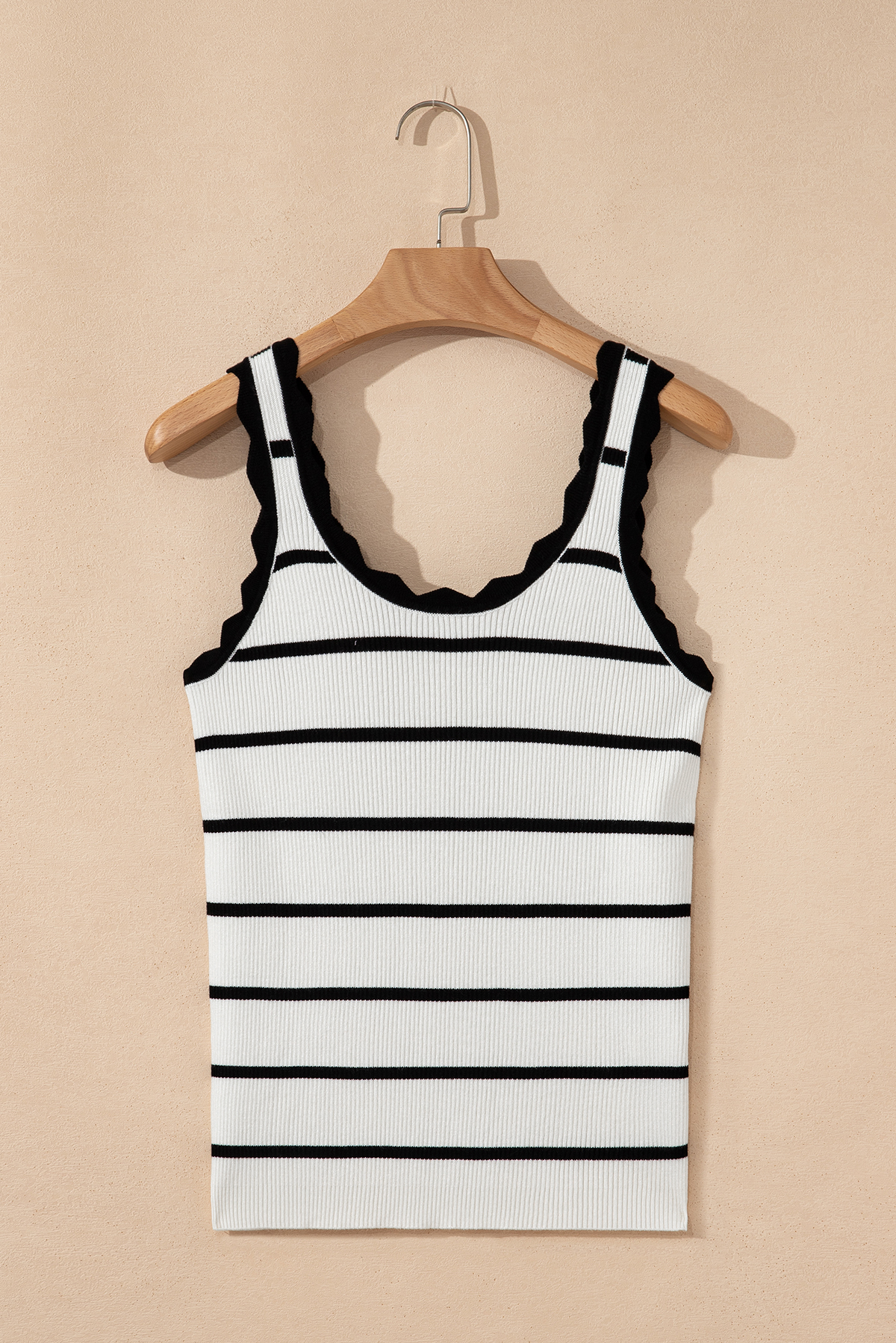 Bright Green Striped Scalloped Edge U Neck Sleeveless Sweater Vest