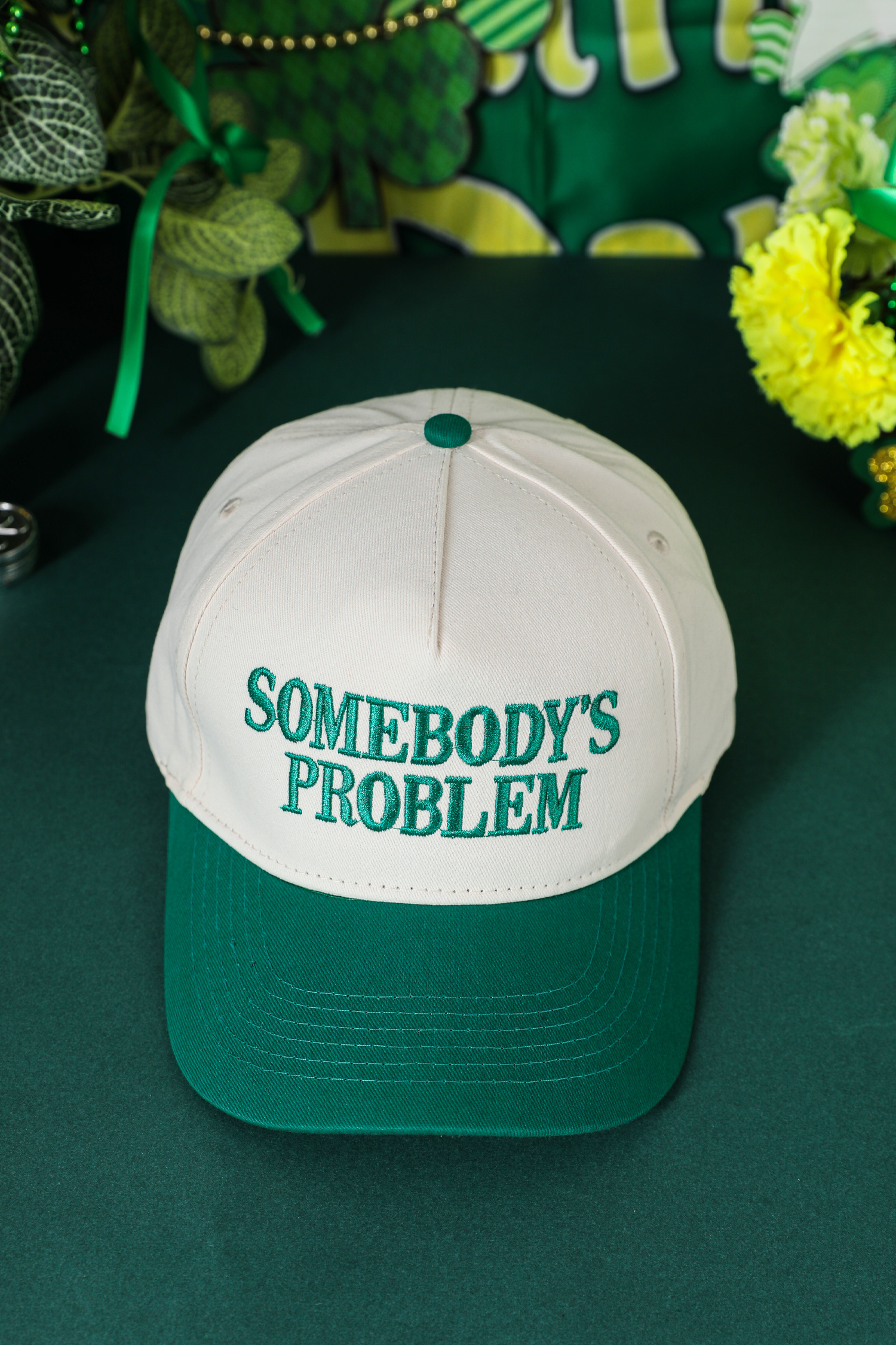 Dark Green SOMEBODYS PROBLEM Embroidered Two-tone Baseball Cap