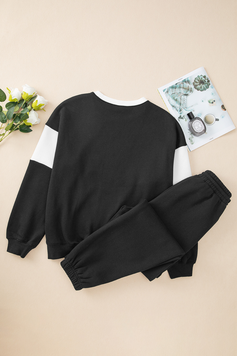 Black Drop Shoulder Loose Sweatshirt and Joggers Active Set
