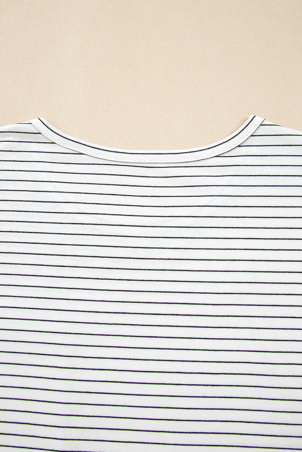 White Stripe Cap Sleeve Crew Neck Casual Tee with Chest Pocket
