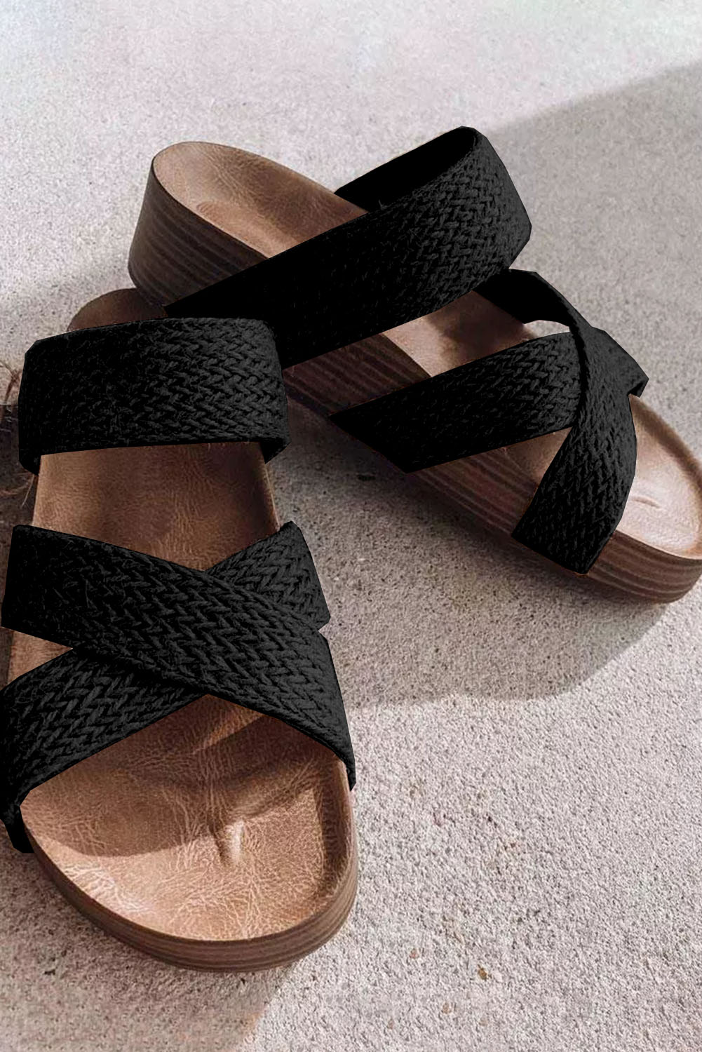 Brown Woven Cross Criss Hollowed Slip-On Slippers
