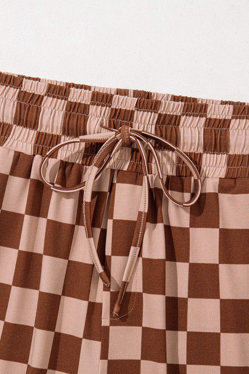 Khaki Checkered Elastic High Waist Loose Casual Pants