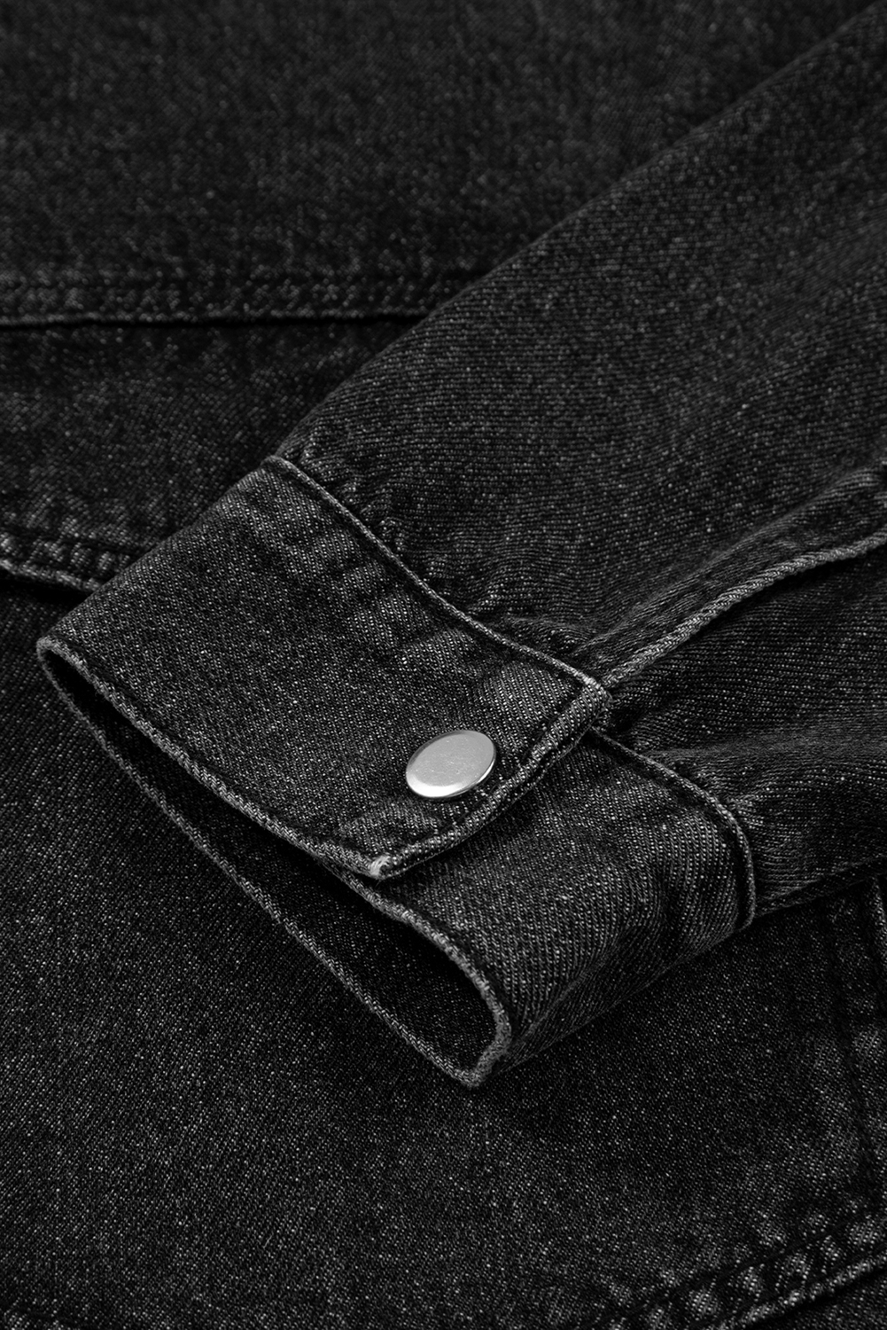 Black Big Chest Pocket Drop Shoulder Hooded Denim Jacket