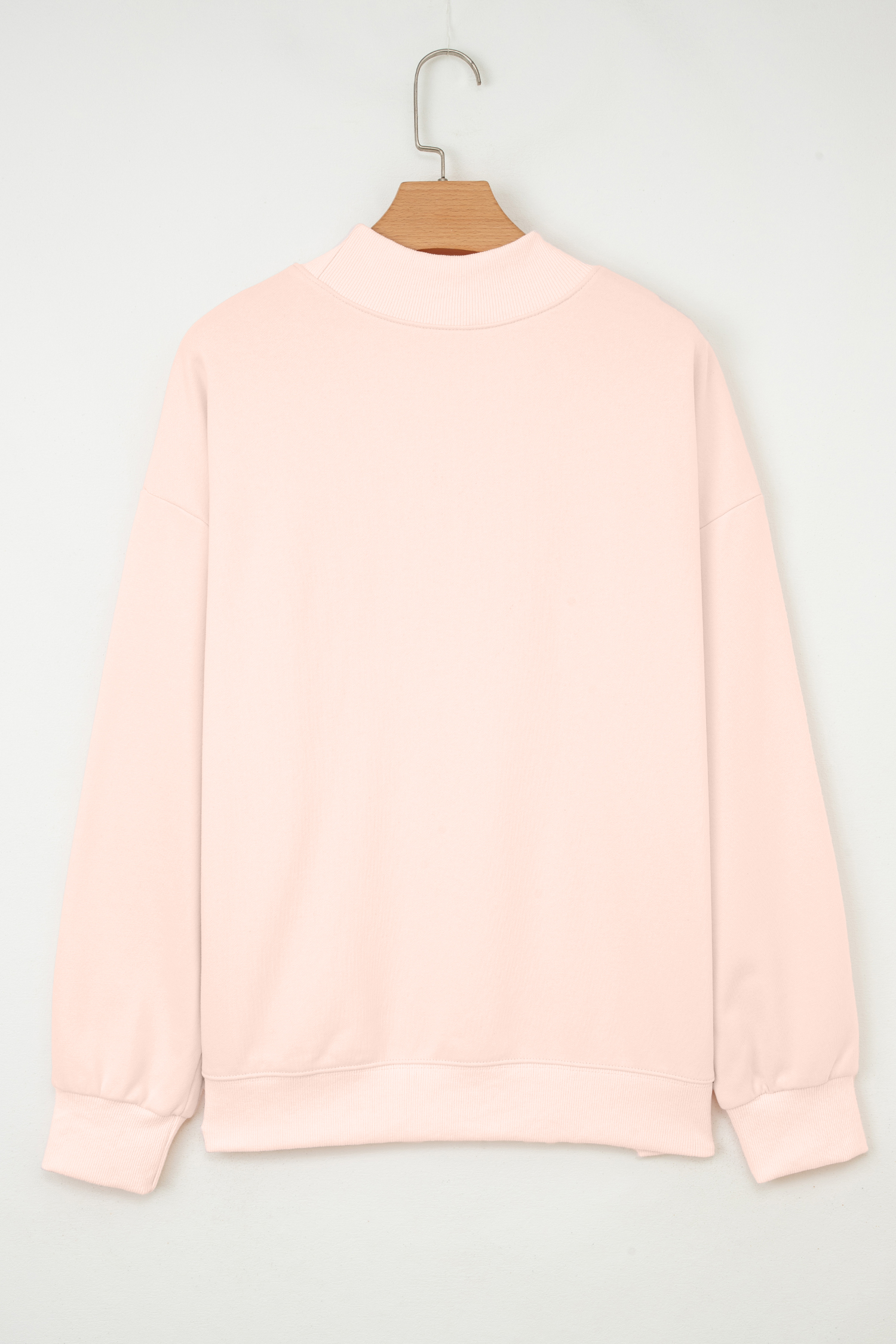 Apricot Pink Artistic Easter Eggs Sequin Patch Graphic Mock Neck Sweatshirt