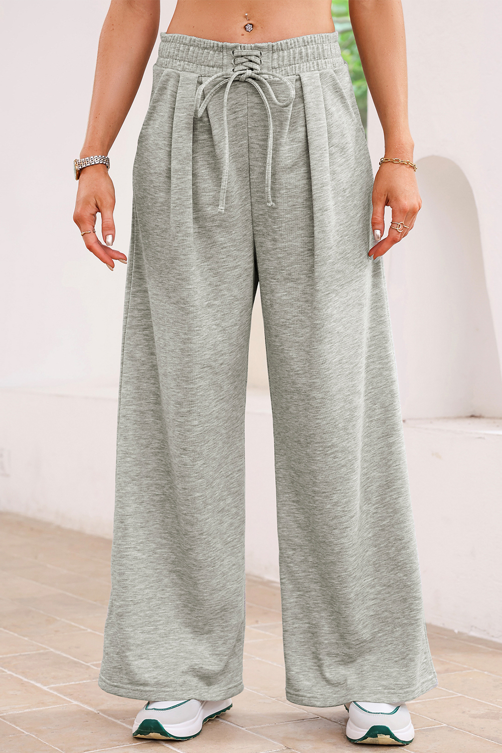 Burgundy Tied Elastic High Waist Pleated Detail Solid Sweatpants