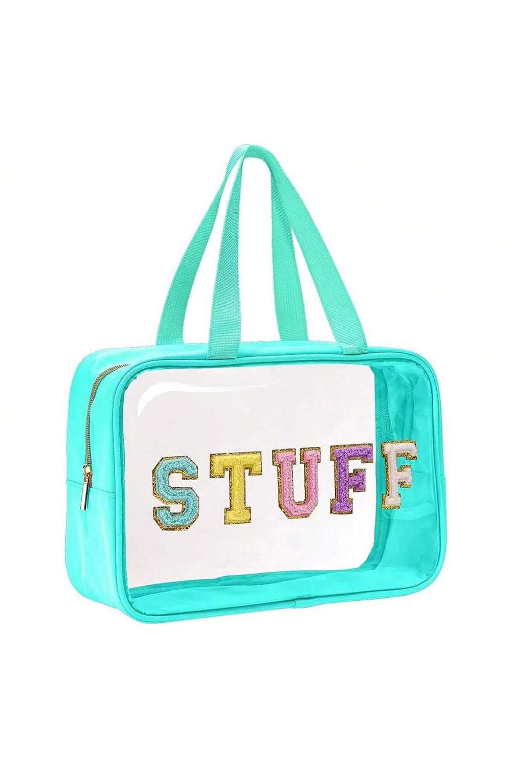 Light Pink TRAVEL Chenille Letter Clear PVC Makeup Bag