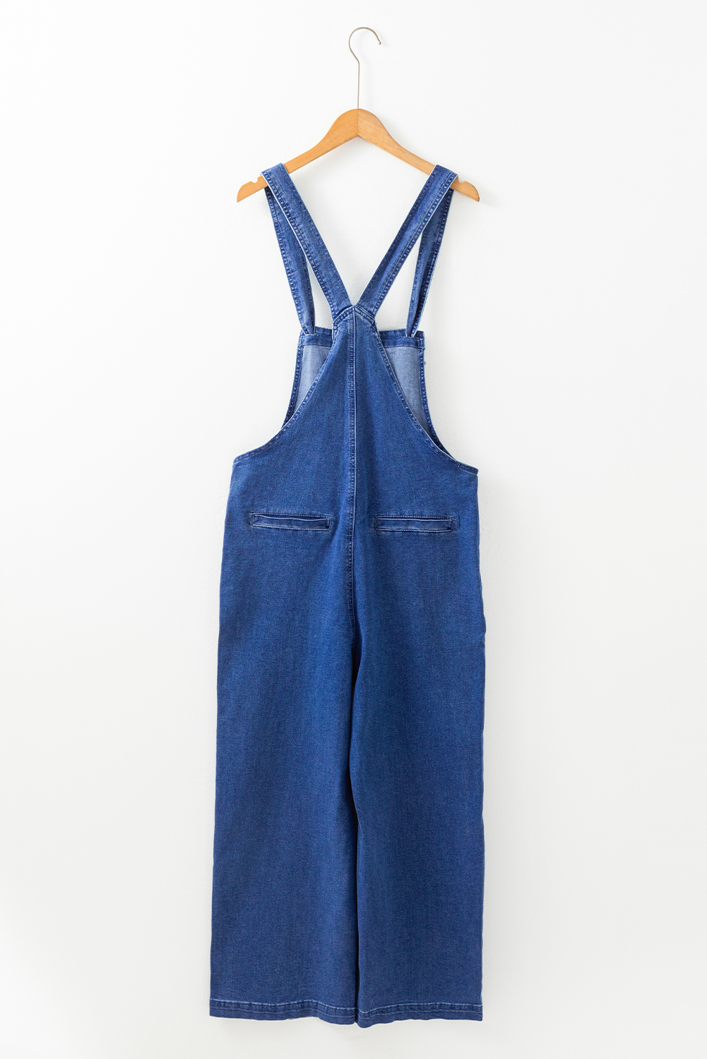 Prussian Blue Mineral Wash Knotted Strap Patched Pocket Wide Leg Denim Overall