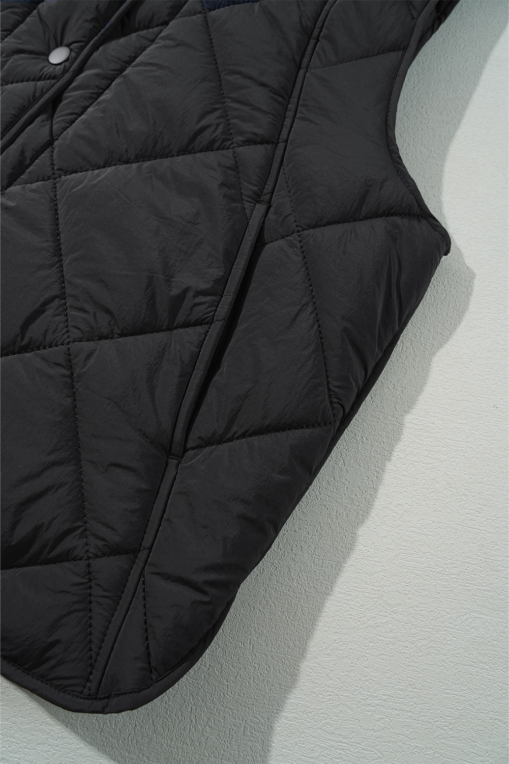 Beige Quilted High Neck Button Up Pocket Vest Coat