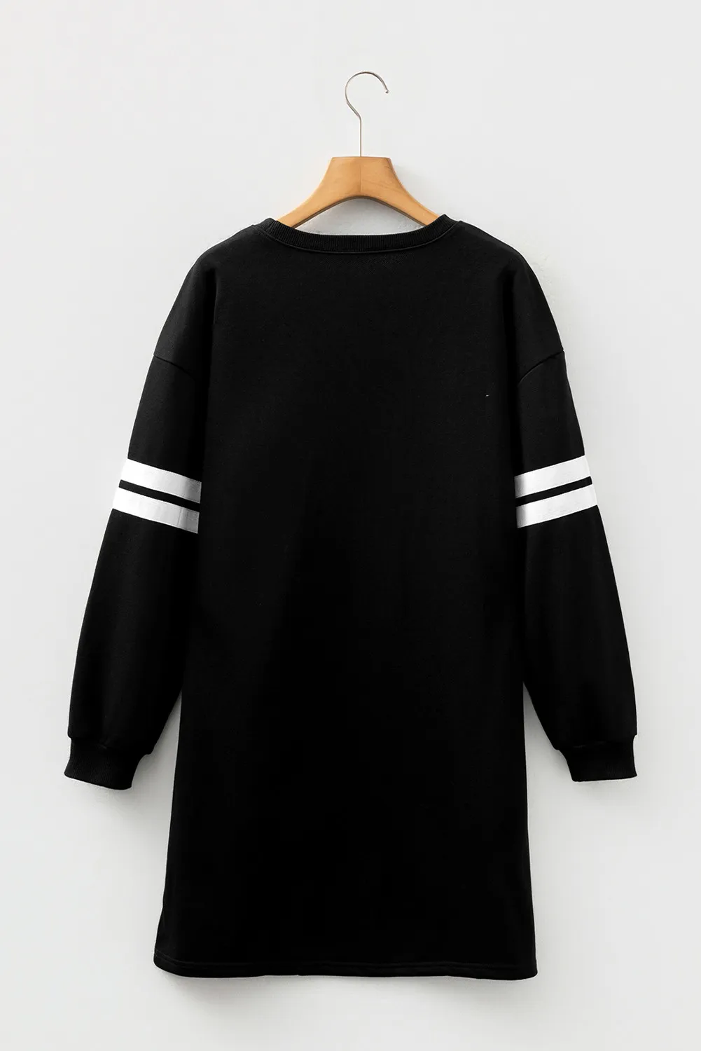 Black Christmas Sequin Nutcracker-man Graphic Varsity Striped Sleeve Sweatshirt Dress