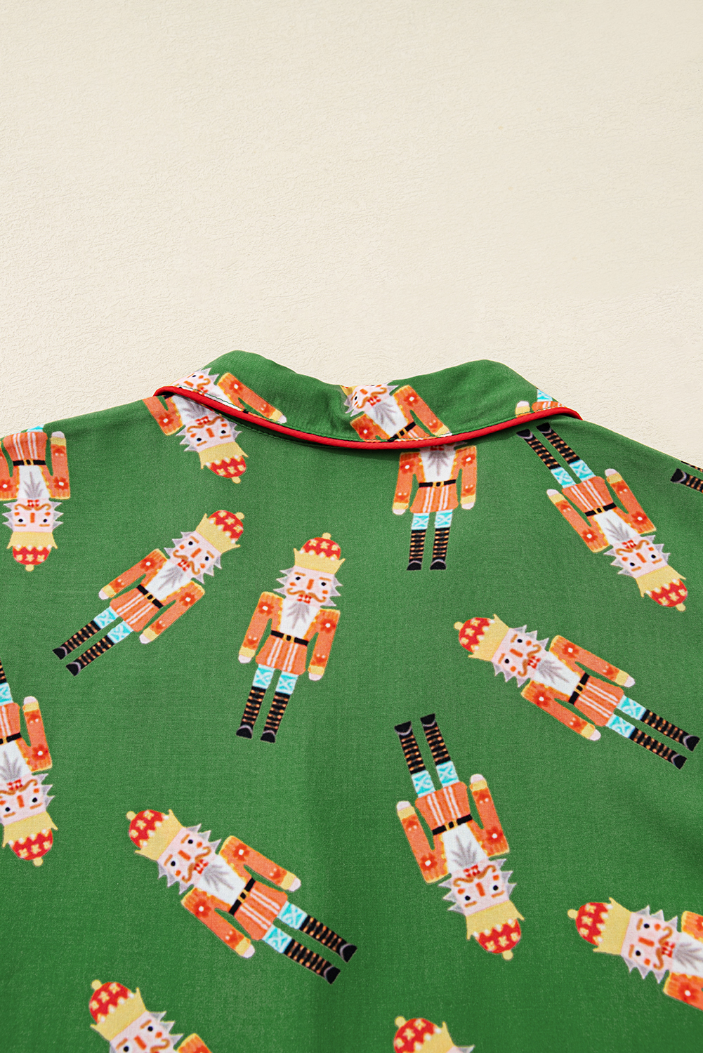 Green Christmas Candy Contrast Trim Bow Knot Silky 2pcs Pajama Set