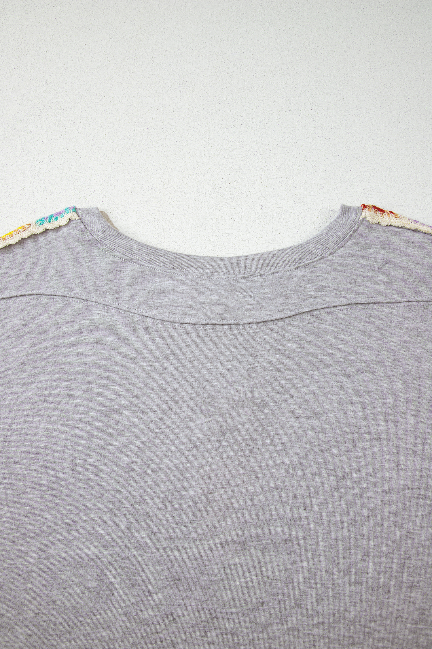 Light Grey Granny Square Crochet Detail Loose T Shirt