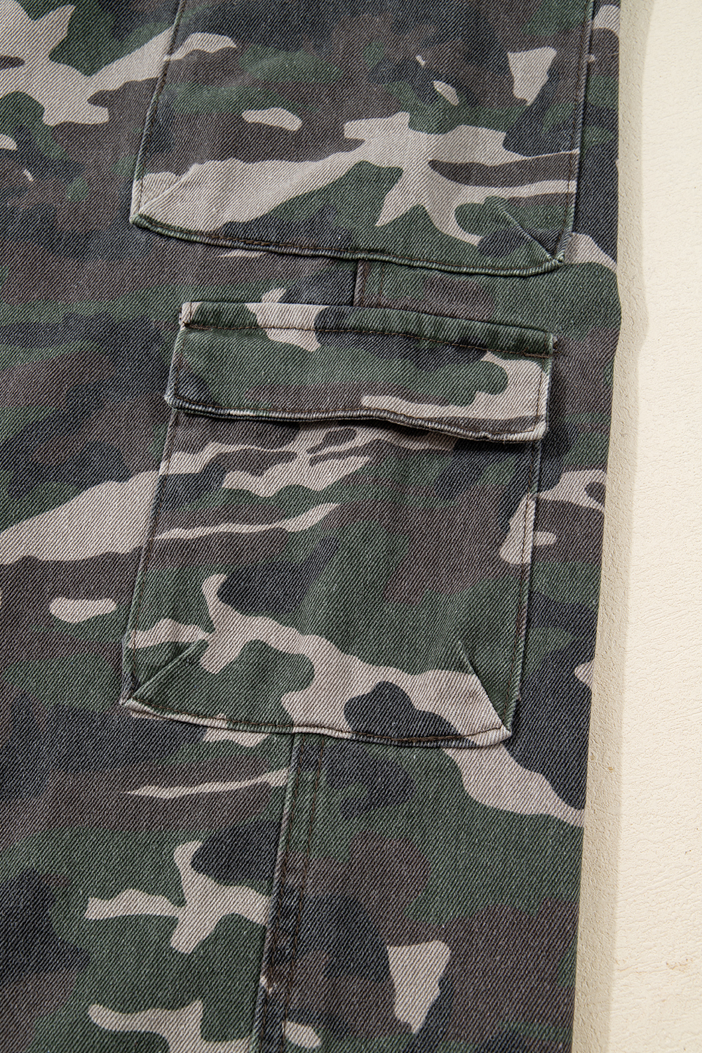 Green Camo Denim Cargo Wide Leg Pants
