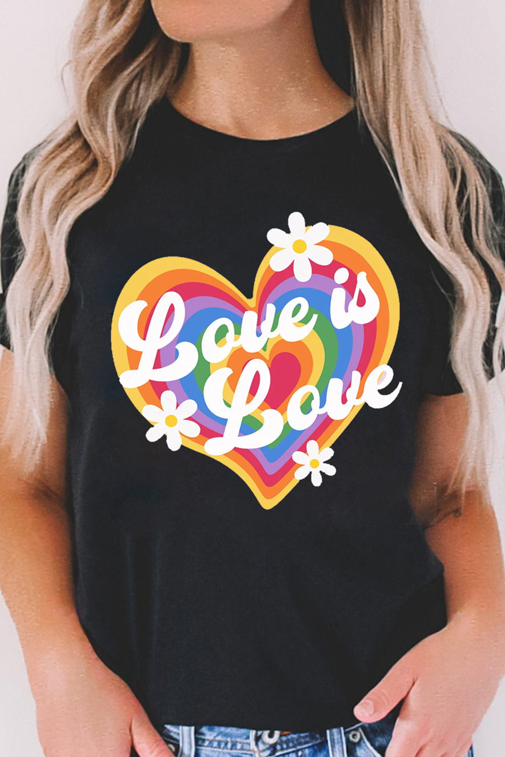 Black Love is Love Rainbow Heart Graphic Crewneck Tee