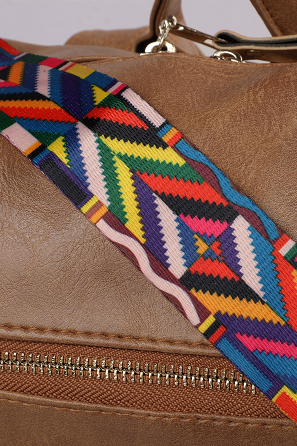 Color black Geometric Crochet Strap PU Leather Large Backpack