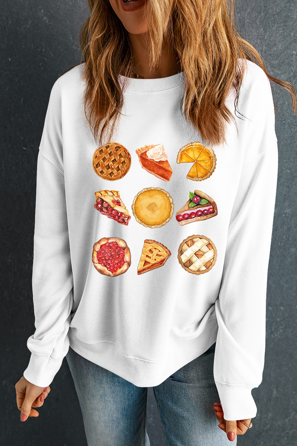 White Yummy Pie Graphic Thanksgiving Sweatshirt