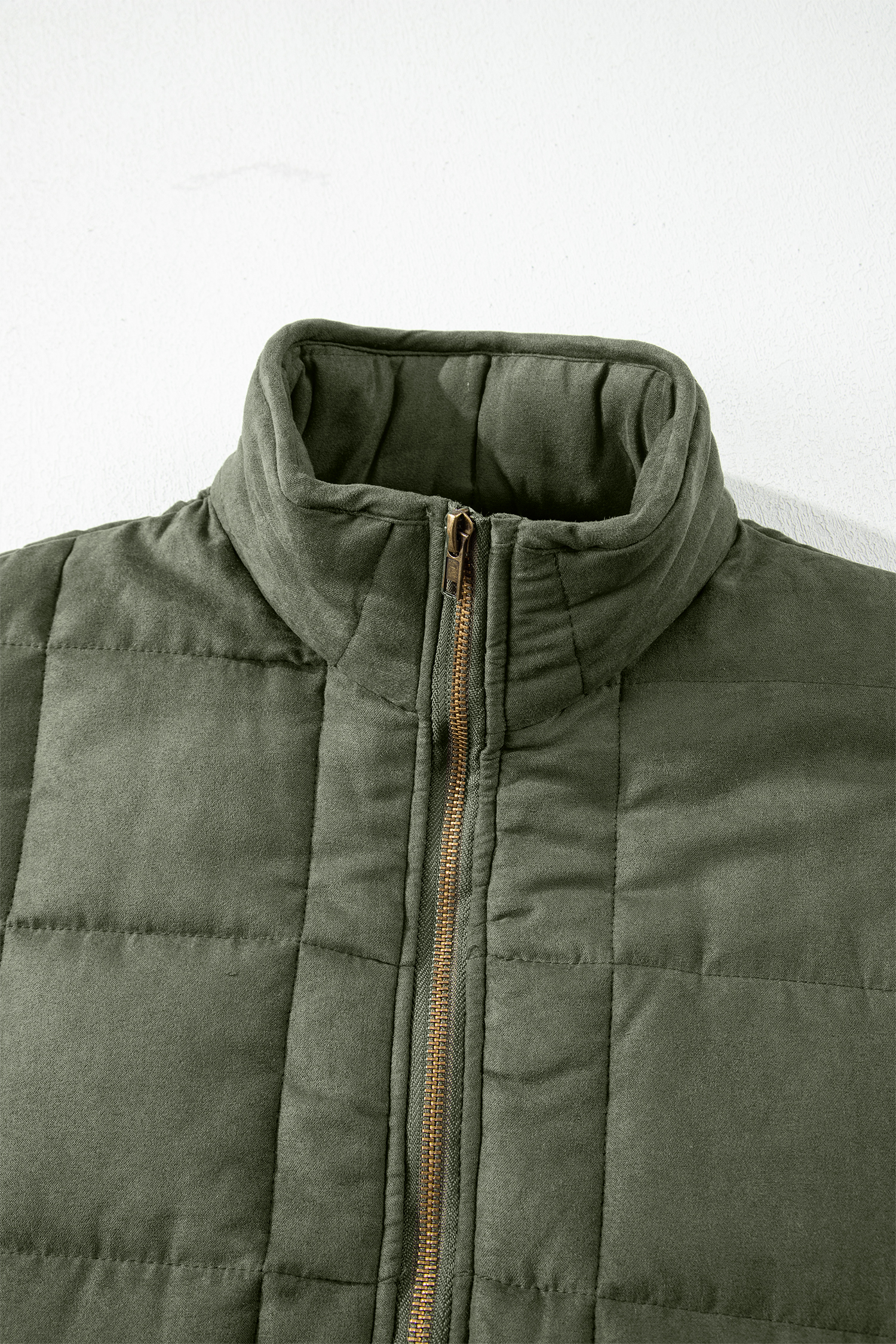 Khaki Zip-Up Pocket Quilted Jacket
