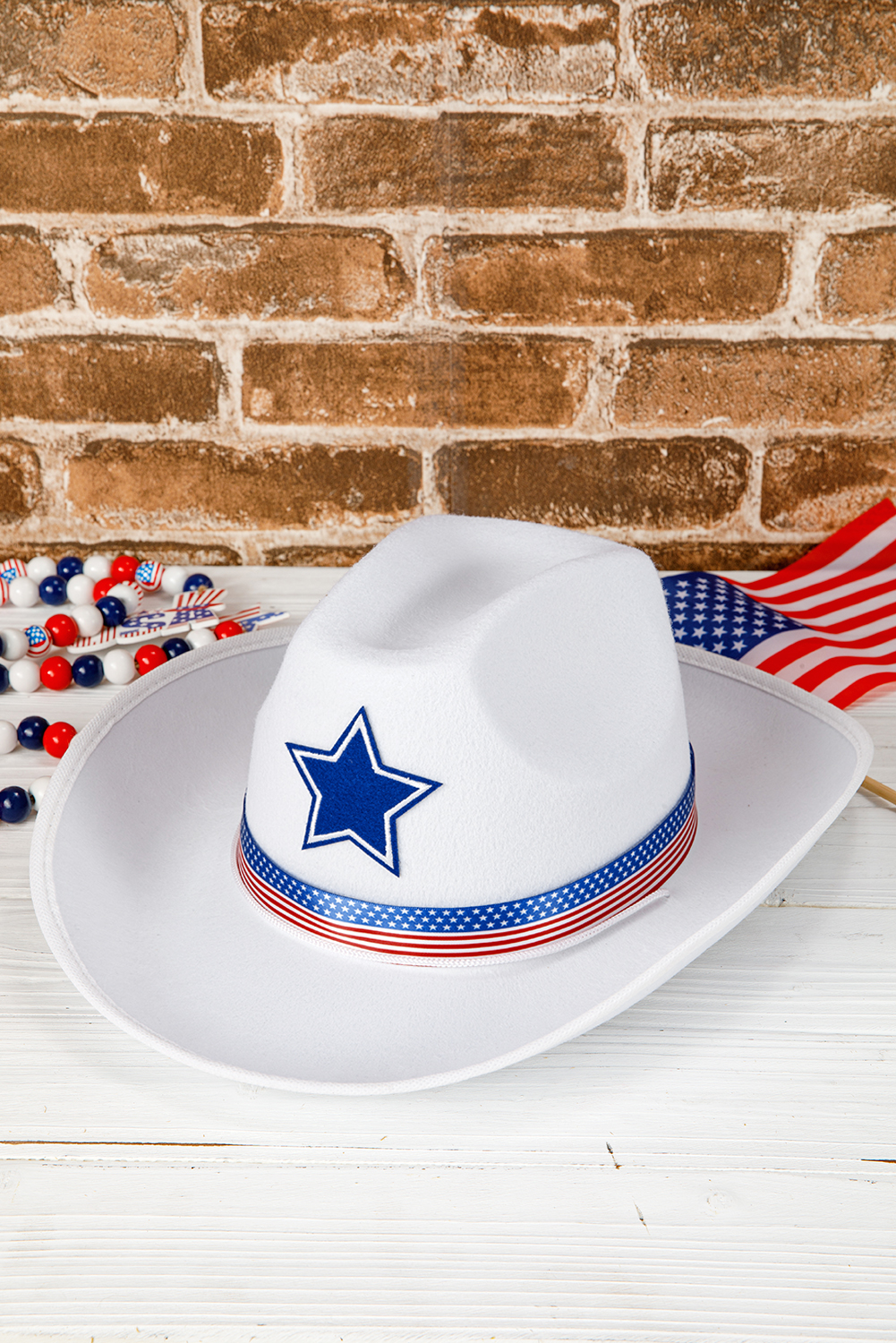 White American Flag Theme Print Wide Brim Cowboy Hat