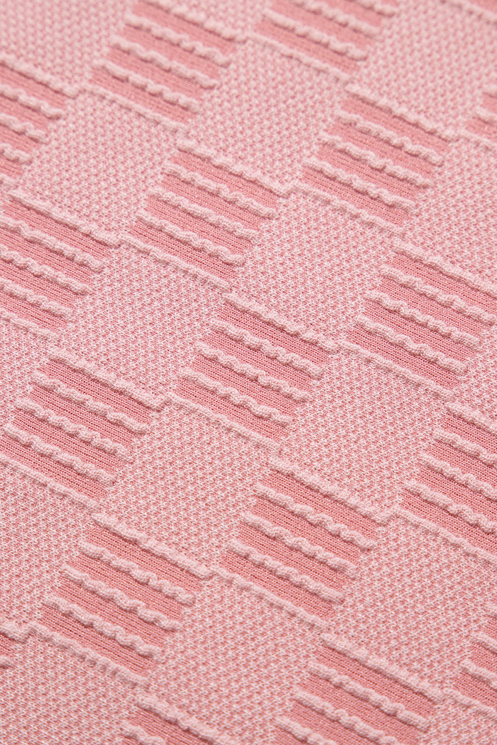 Apricot Pink Checkered Textured Round Neck T-shirt
