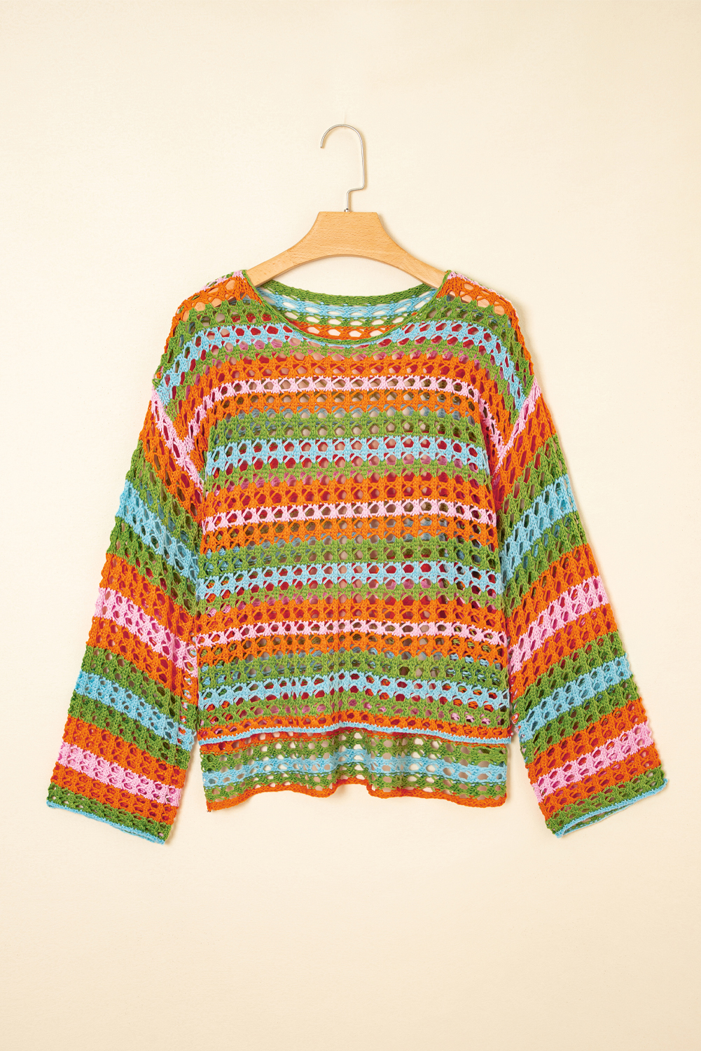 Purple Multi Stripe Open Knit Sweater Beach Cover Up