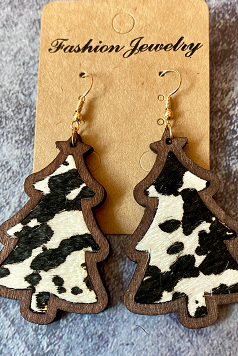 Red Shade Of Leopard Plaid Christmas Tree Earrings