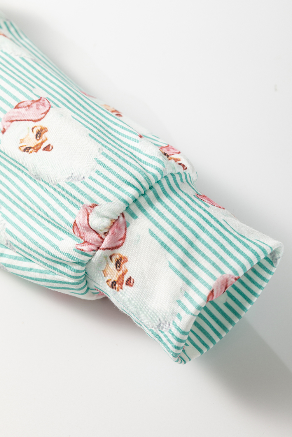 Green Santa Claus Striped Print Loose Fit Two Piece Lounge Set