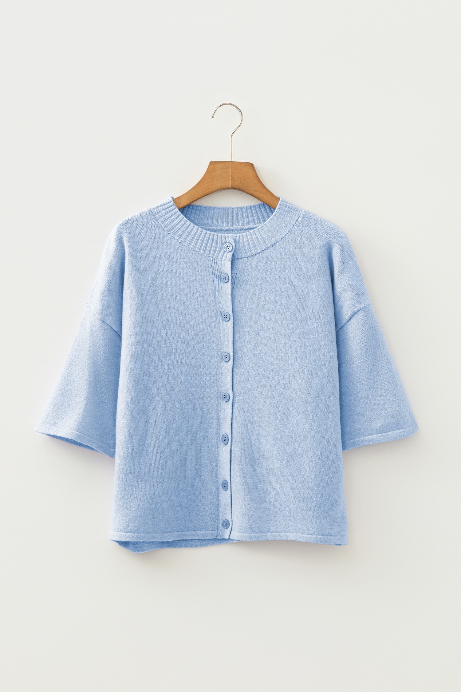 Lavendula 3/4 Sleeve Boxy Knit Button Down Sweater Cardigan