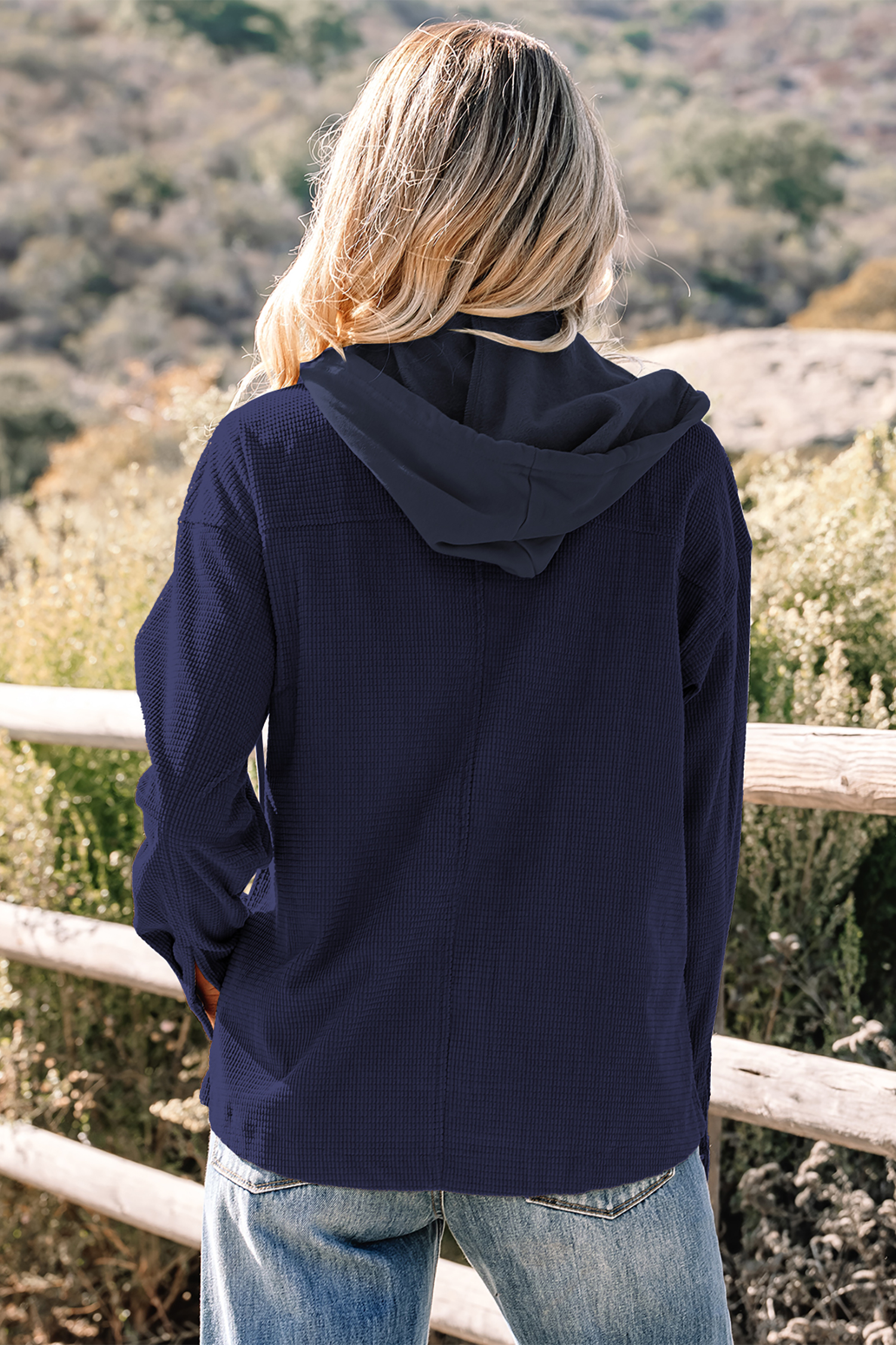 Sail Blue 2 in 1 Thermal Knit Textured Hooded Jacket