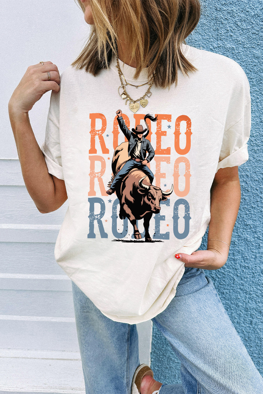White Cowboy RODEO Graphic Western T Shirt