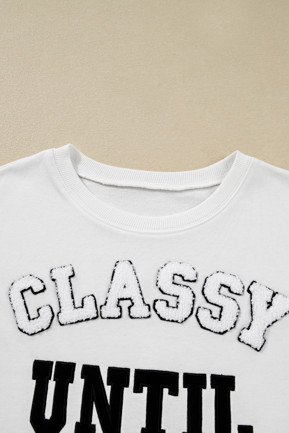 Black CLASSY UNTIL KICKOFF Plush Letter Patched Loose Sweatshirt